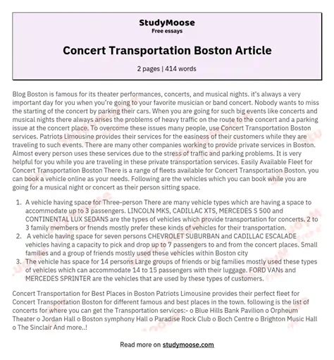 Concert Transportation Boston Article Free Essay Example