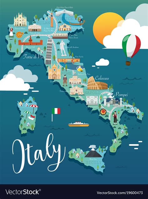 Italy Map With Attractive Landmarks Royalty Free Vector