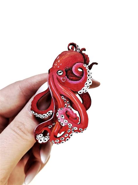 Wooden Red Octopus Pin Octopus Pin Sea Lovers Gift Sea Etsy Australia