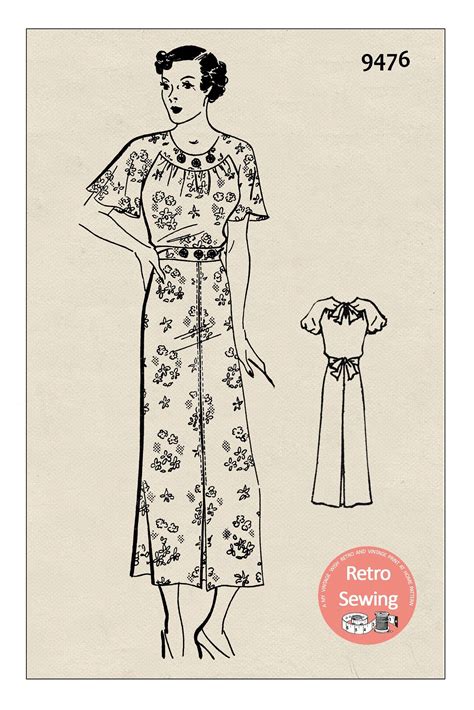 1930s Flutter Sleeve Yoked Tea Dress Pattern Bust 32 Etsy Uk Tea