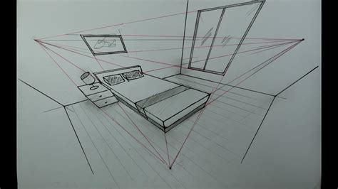 How To Draw A Simple Bedroom In 3 Point Perspective Youtube