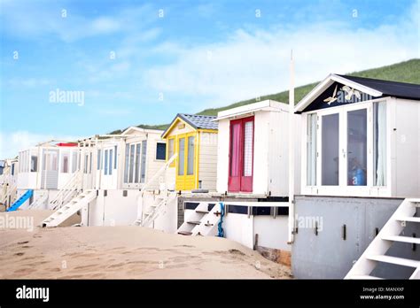 Beautiful Painted Beach Huts Or Small Houses Onto A Beach Beach Dunes