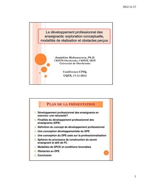 Le DÃ©veloppement Professionnel Des Enseignants Cpiq