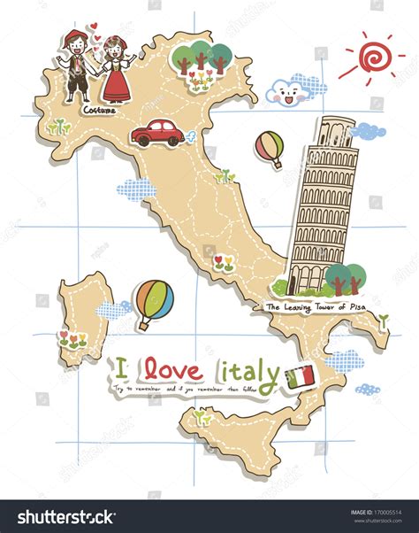 Map Depicting Tourist Attractions In Italy Stock Photo 170005514