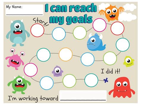 Goal Chart For Kids Monsters Goal Chart Printable Goal Chart For Kids