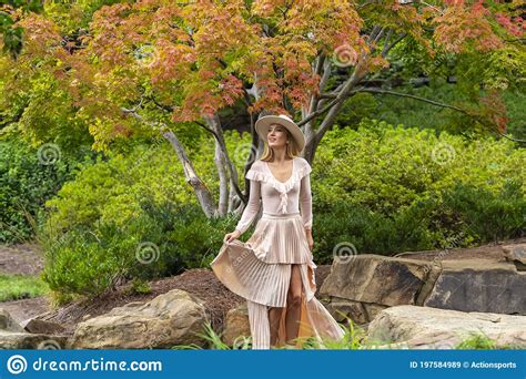 A Lovely Blonde Model Poses In Her Beautiful Fall Clothing Stock Image Image Of Feminine