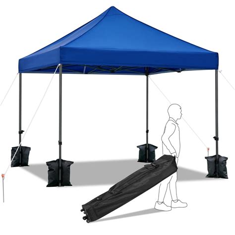 Easyfashion Pop Up Heavy Duty Waterproof 10 X 10 Canopy With Metal Frame And Roller Bag Blue