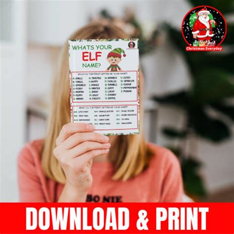 Whats Your Elf Name Digital File Christmas Party Game Printable