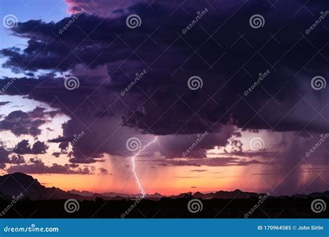 Thunderstorm Lightning Strike At Sunset Stock Image Image Of Cloud