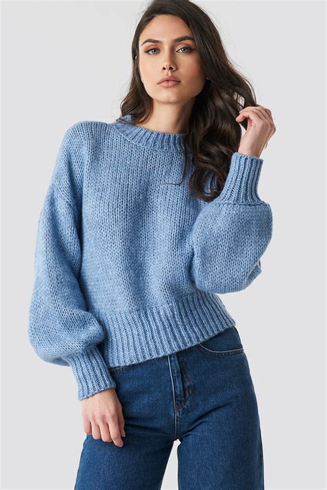 Na Kd Wide Rib Short Knitted Sweater Blue Modesens