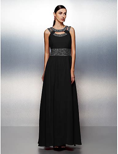 A Line Jewel Neck Floor Length Chiffon Prom Formal Evening Dress With