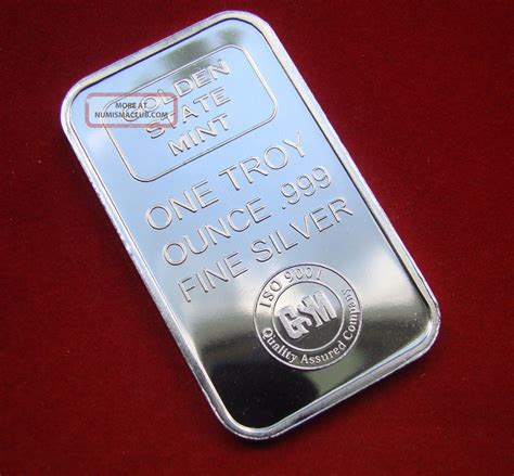 Solid Silver Bar 1 Troy Oz Golden State Trademark Gsm 999 Fine Bu