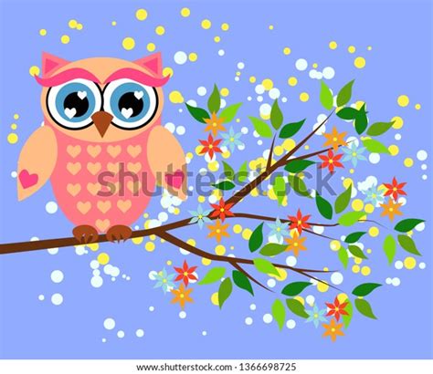 Cute Owl Big Eyes Trendy Coral Stock Vector Royalty Free 1366698725