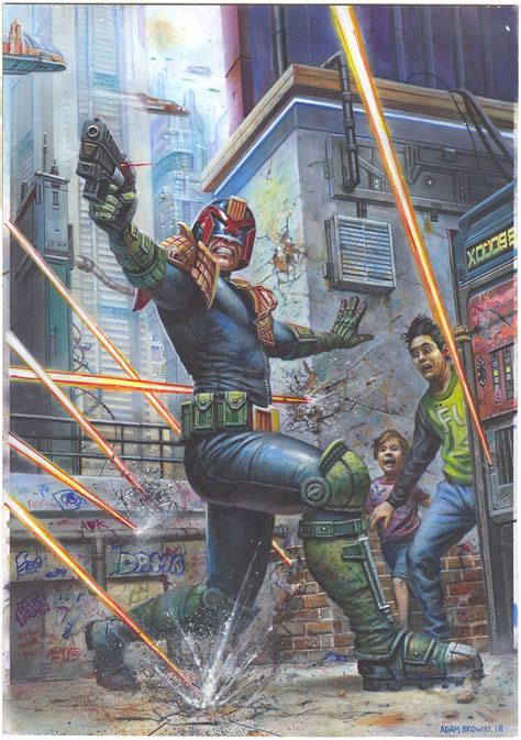 Original Comic Art By Judge Dredd Magazine 399 Cover Painted