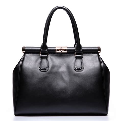 Classic Genuine leather women handbag Black