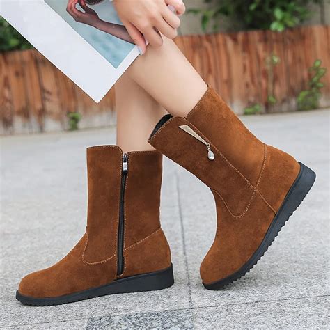 2018 women winter boots rhinestone flat booties suede mid calf ankle boots height increasing