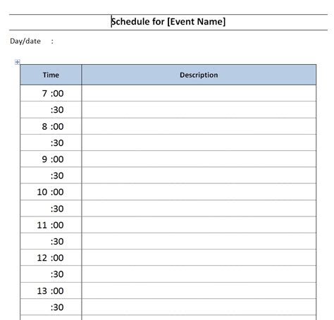daily event schedule template  microsoft word templates