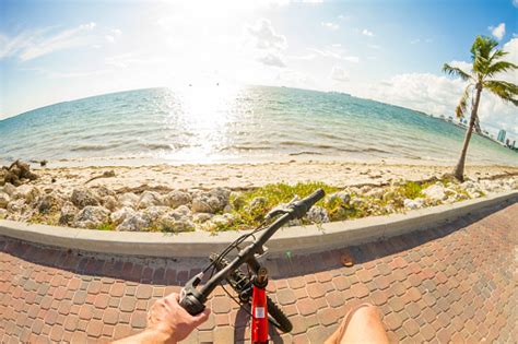 Pov Point Of View Shot Of A Young Sport Man Poking A Bicycle In Front