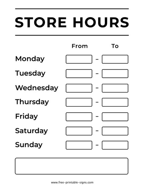Free Printable Store Hours Sign Aulaiestpdm Blog