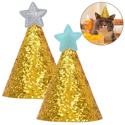 2pcsset Pet Dogs Caps Glitter Star Cat Dog Birthday Costume Sequin
