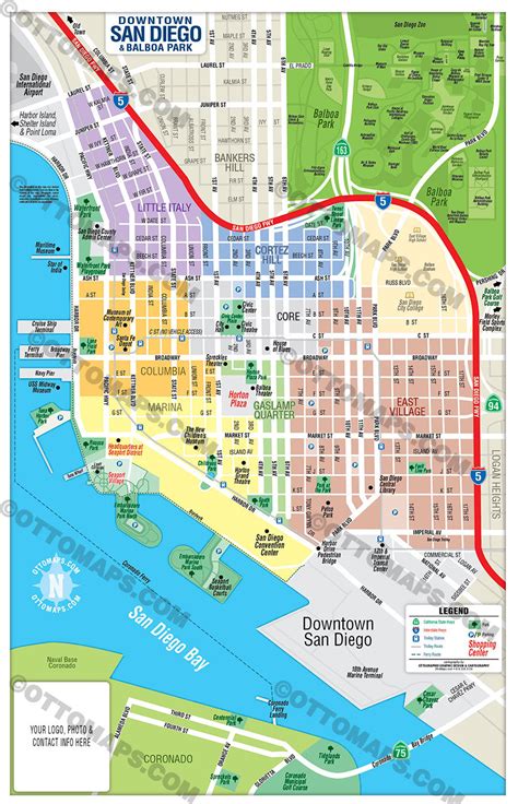 Downtown San Diego Neighborhood Map With Balboa Park Map Otto Maps