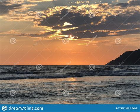 Sunset Over Adriatic Sea Inalbania Beautiful View Card Stock Photo