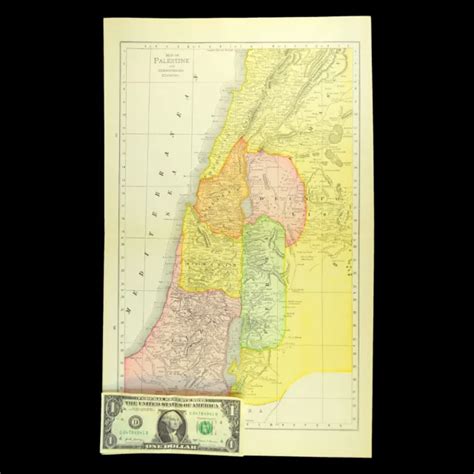 Palestine Map Israel Jerusalem Vintage Holy Land Ca 1908 Antique