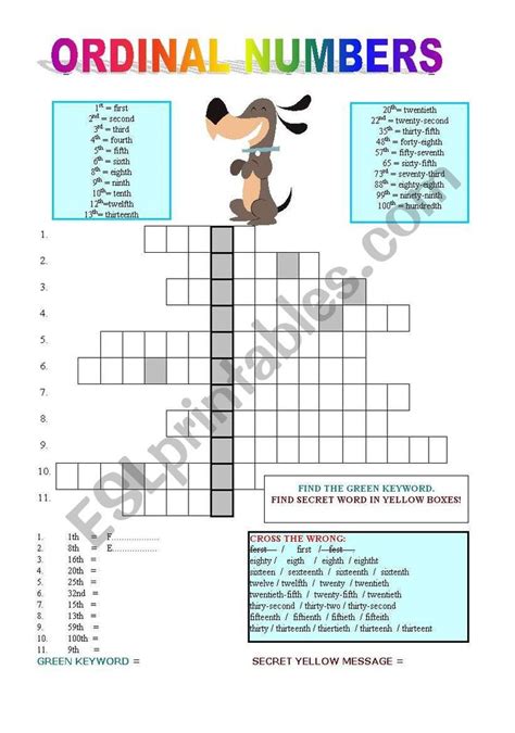 Ordinal Numbers 11 Pages Crossword Flash Dominoes Fill In