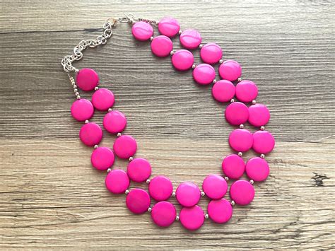 Hot Pink Statement Jewelry Set Chunky Beaded Necklace Pink Etsy