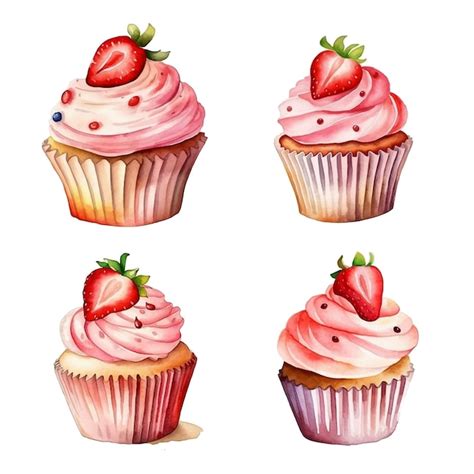 Premium Vector Cupcake With Strawberry Watercolor Paint Ilustration