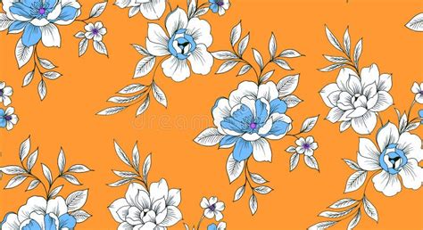 Seamless Hand Drawn Floral Pattern Vintage Flowers On Yellow