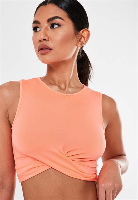 Coral Msgd Wrap Front Sports Bra Missguided