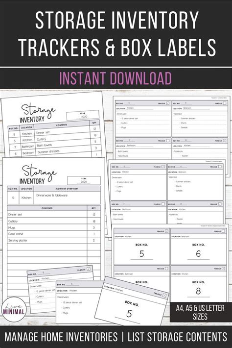 Storage Inventory Trackers Printable Home Inventory Moving Etsy