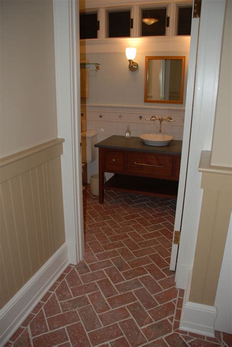 Brick Tile Hall Floor Leading To A Powder Room Traditional Antique In