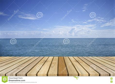 Empty Top Wooden Decking And Beautiful Peace Sea In Backgroundrest