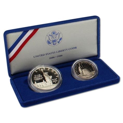 1986 Ellis Islandliberty Commemorative Proof Two Coin Set Ogp Silver