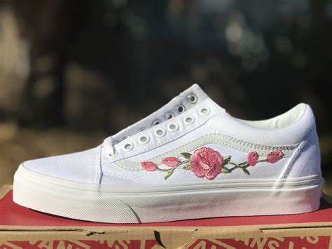 Pink Rose Embroidered Old Skool Vans Off The Wall Sneakers New Etsy