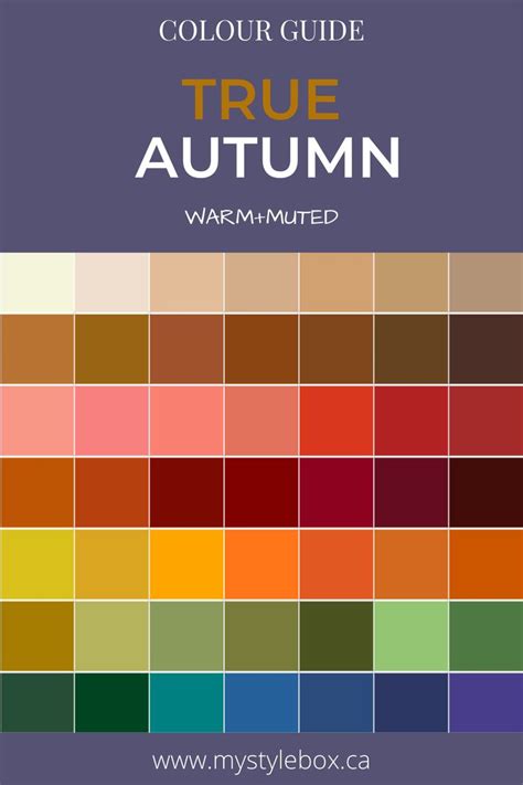 True Autumn Color Guide Fall Color Palette Autumn Color Palette Fashion Soft Autumn Color