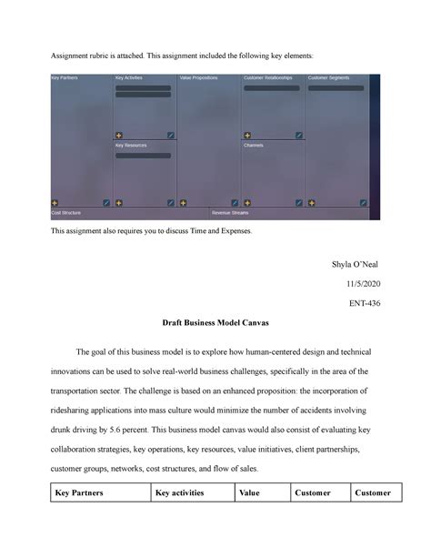 Draft Business Model Canvas Assignment Rubric Is Attached This