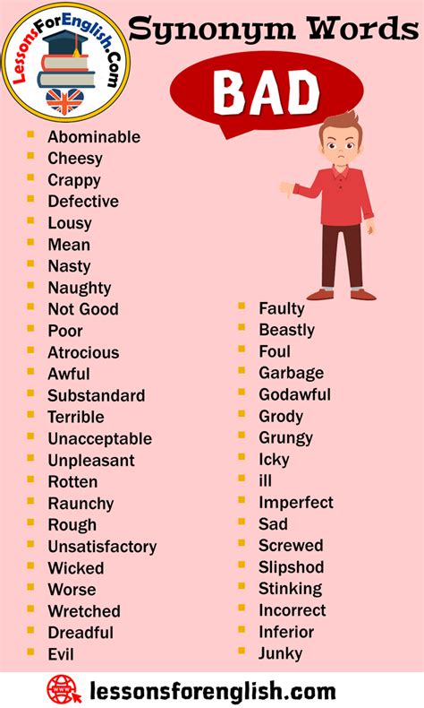 Synonym Words Bad English Vocabulary English Vocabulary