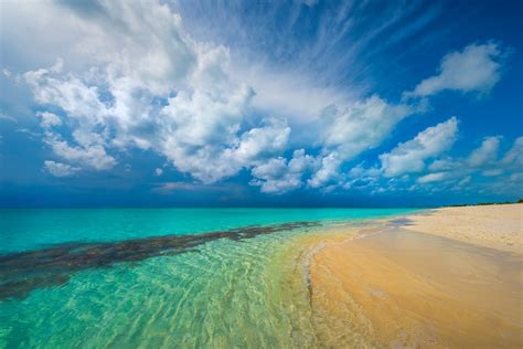 Nature Landscape Tropical Beach Caribbean Island Turquoise Sea White Clouds Sand