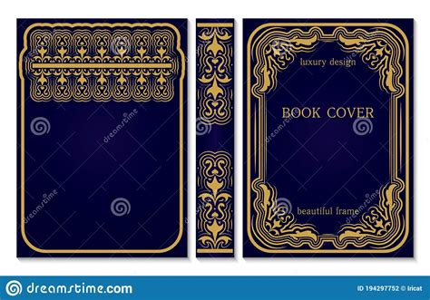 Book Cover And Spine Design Old Retro Frames Pattern With Swirls