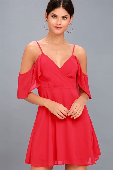 Chic Red Dress Off The Shoulder Dress Skater Dress Lulus