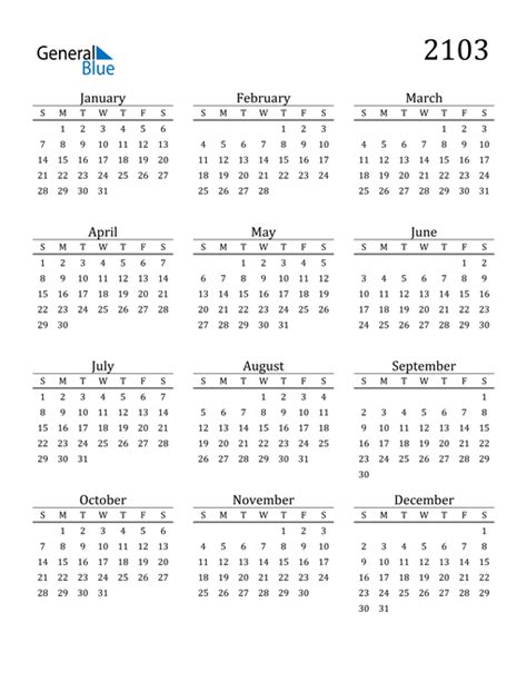 2103 Calendar Pdf Word Excel