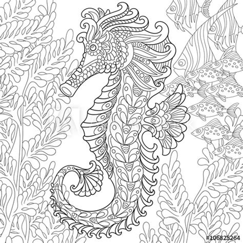 Because there are 15 seahorse mandala designs to print and color, downloading each one individually would be annoying and time consuming. "Zentangle stylized cartoon seahorse and tropical fish ...