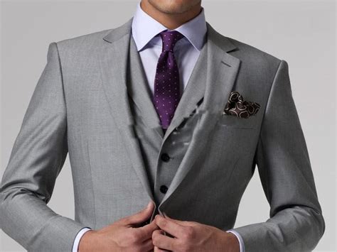 Light Grey Suit With Lavender Shirt And Purple Tie Mens Fashion