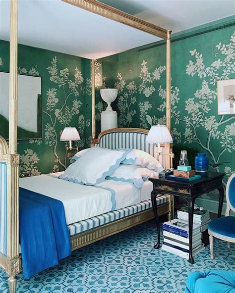 Mark D Sikes Kips Bay Showhouse Bedroom Green Chinoiserie Wallpaper Gracie Studio Canopy Bed