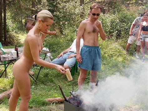 Russian Girl Undressing In Front Of The Guys At The Picnic