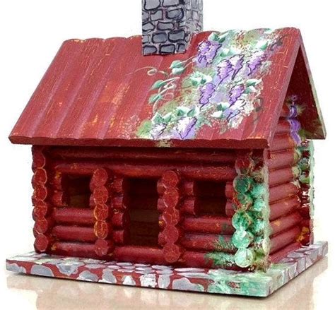Building jeff's log cabin bird house #1: Log Cabin Bird House Hand Painted Log Cabin Bird House ...