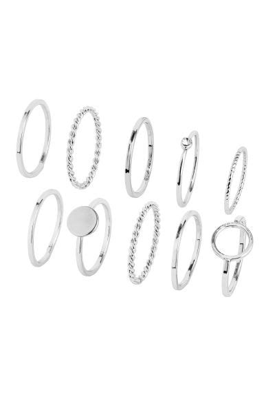 10 Pack Rings Silver Coloured Ladies Handm